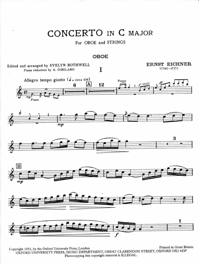 Ernst EichnerOboe Concerto in C MajorOboe solo score