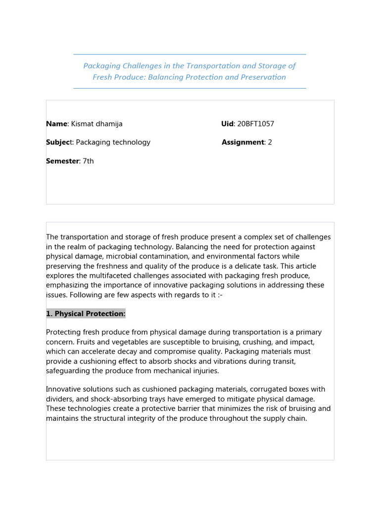 Fresh Produce Packaging Challenges | PDF | Packaging And Labeling ...