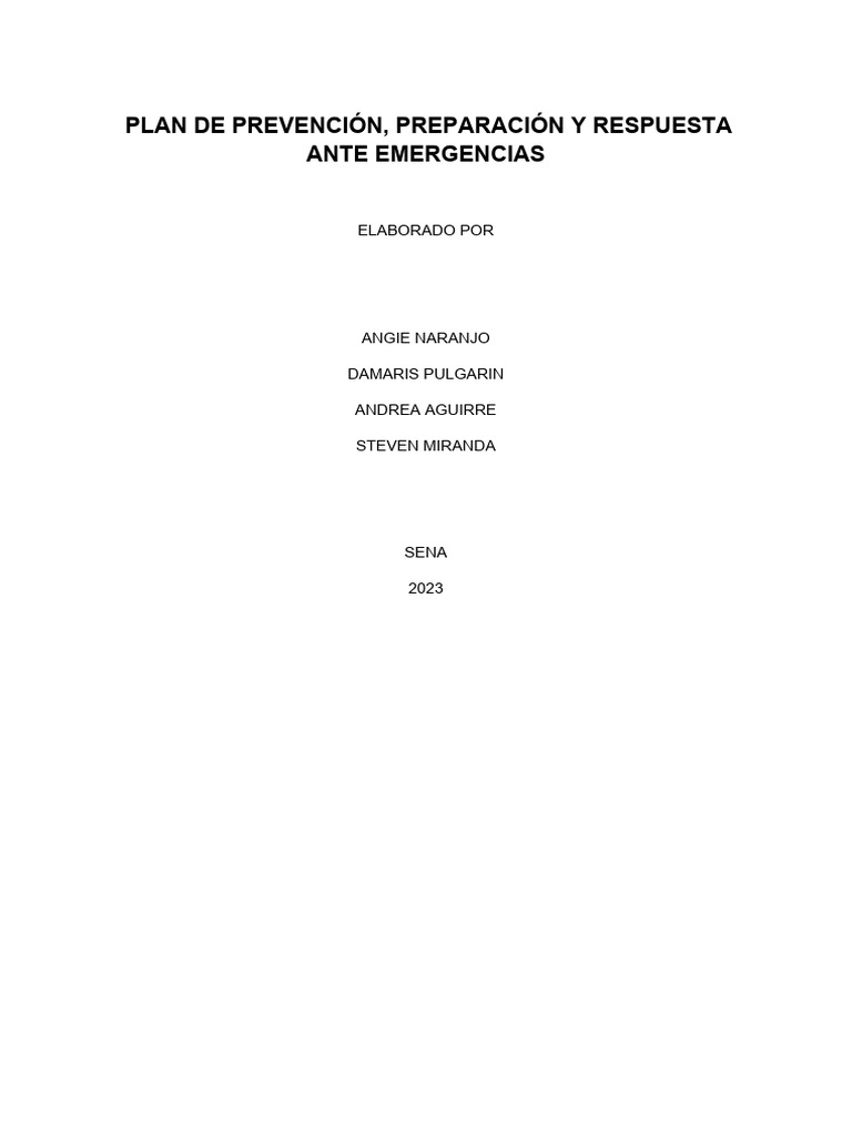 Plan de Prevención, Preparación y Respuesta Ante Emergencias | PDF ...