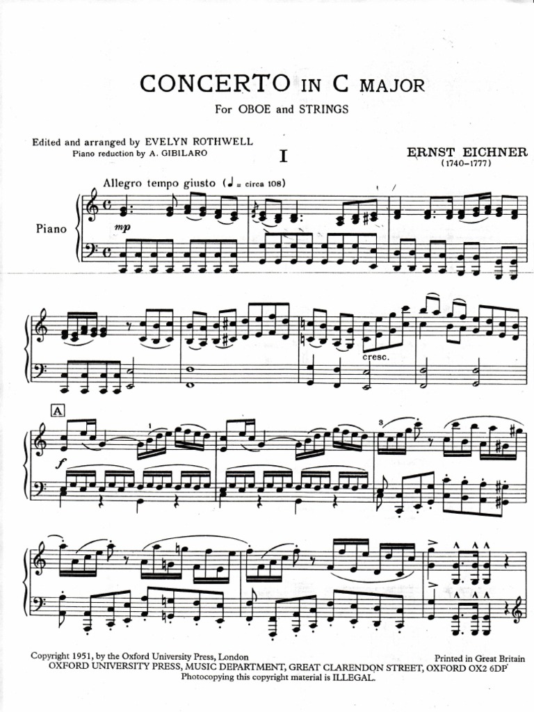 Ernst EichnerOboe Concerto in C MajorOboe and Piano Score PDF