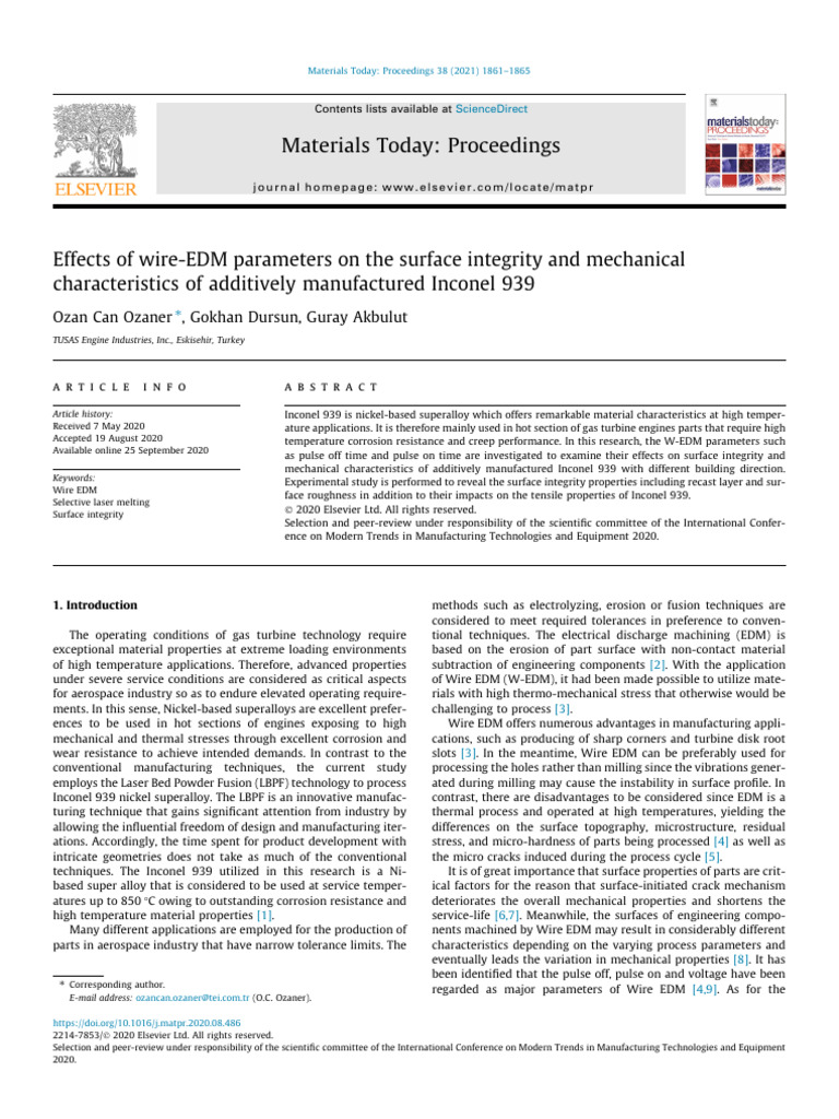 Wire EDM Impact on Inconel 939 Properties | PDF | Strength Of Materials ...
