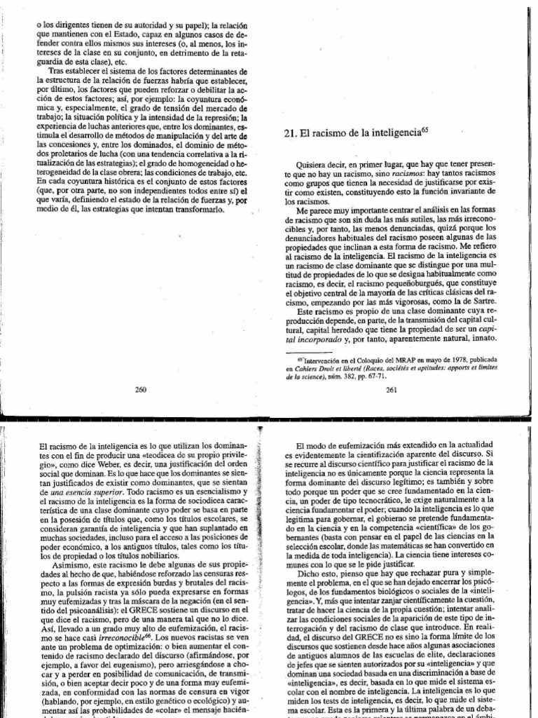 Bourdieu Pierre El Racismo de La Intelig | PDF