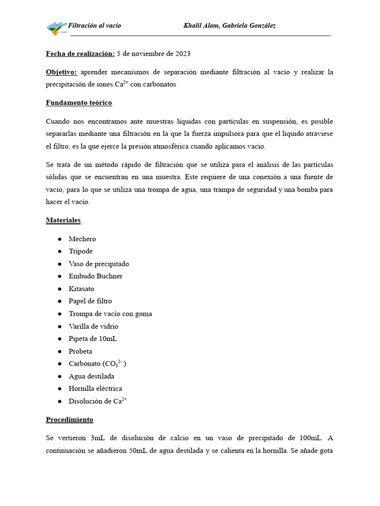 P7 Filtración Al Vacío Descargar gratis PDF Precipitación