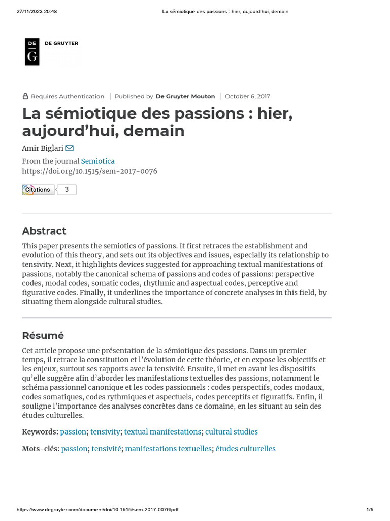 Sémiotique des passions : enjeux et évolutions | PDF | Sémiotique ...