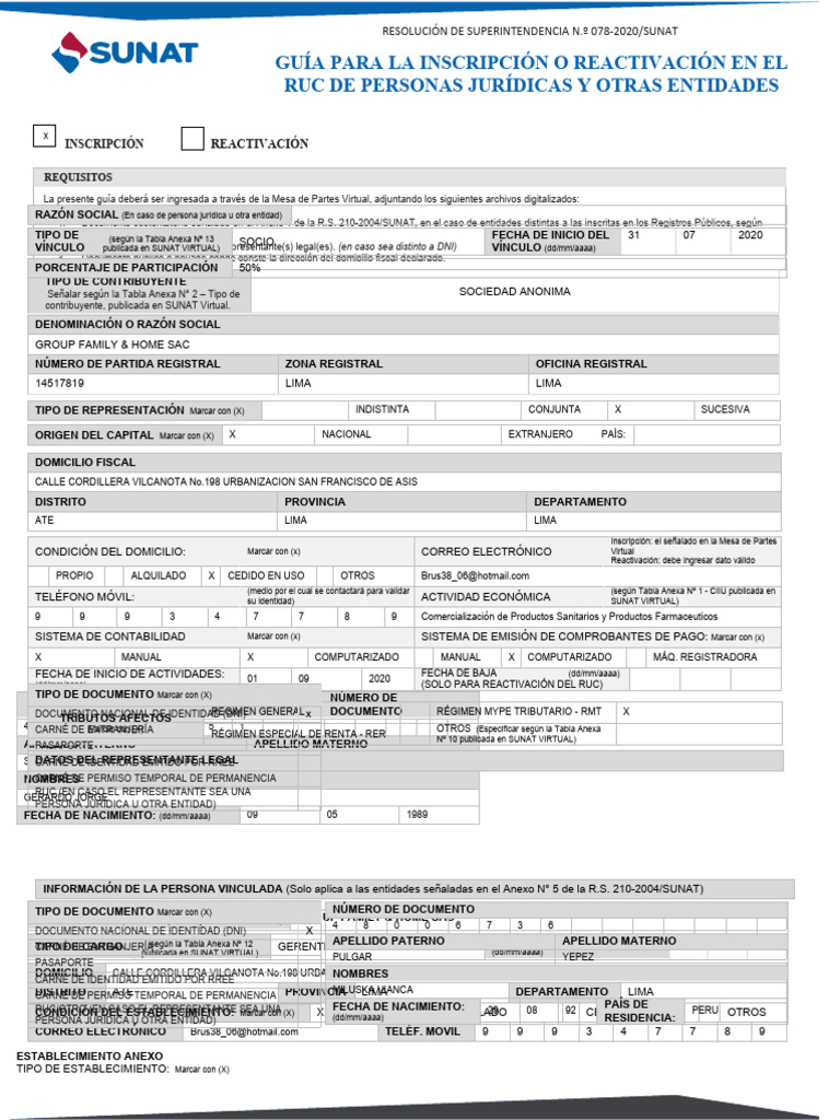 Guía de Inscripción y Reactivación RUC | PDF