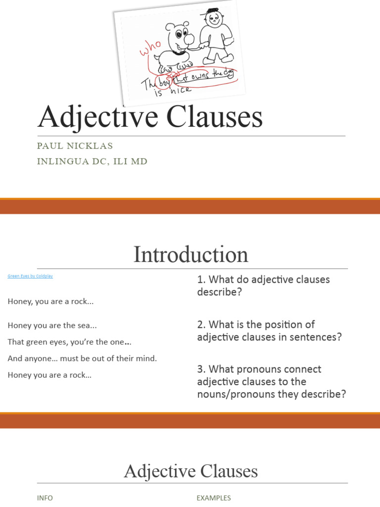 Introduction To Adjective Clauses PowerPoint ILI MD, Chapter 12, E4 ...
