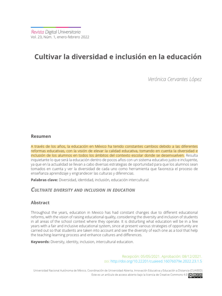 Diversidad e Inclusión en Educación | PDF | Inclusión (Educación)