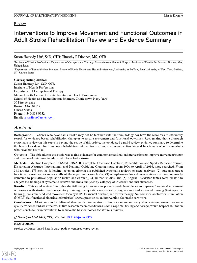 Interventions To Improve Movement and Functional Outcomes in Adult ...
