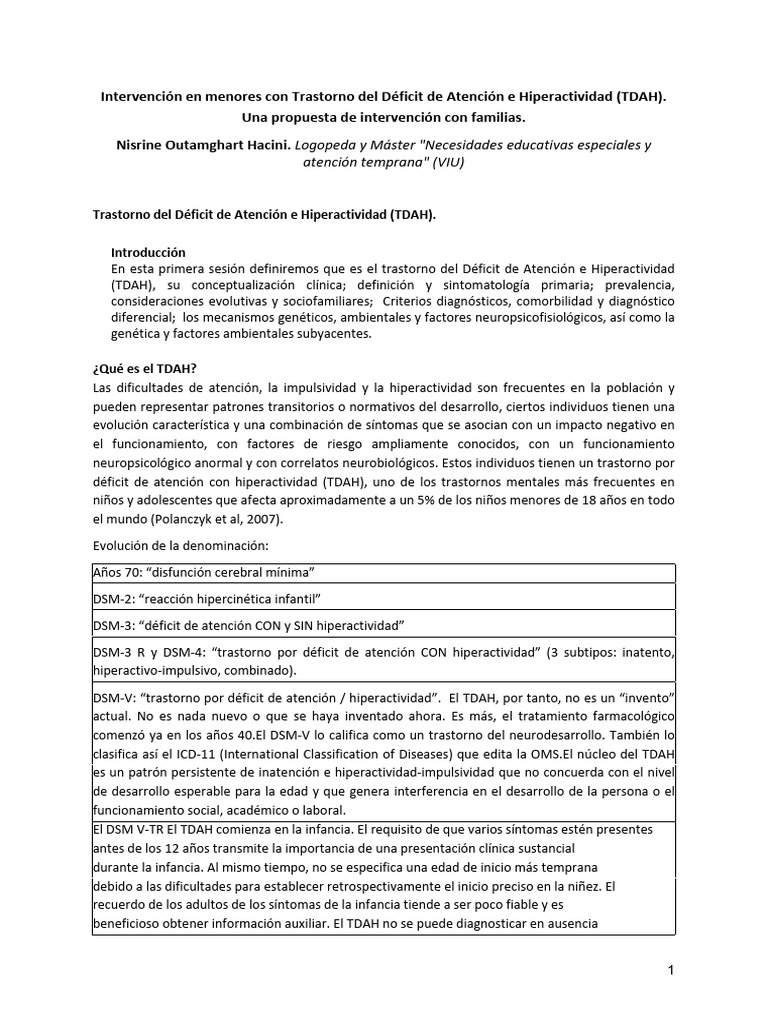 Doc. 4. Seminario 1. Documento VFF Nisrine | PDF | Desorden hiperactivo ...