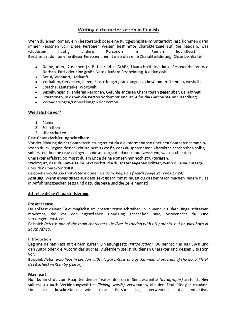 Writing A Characterisation in English | PDF