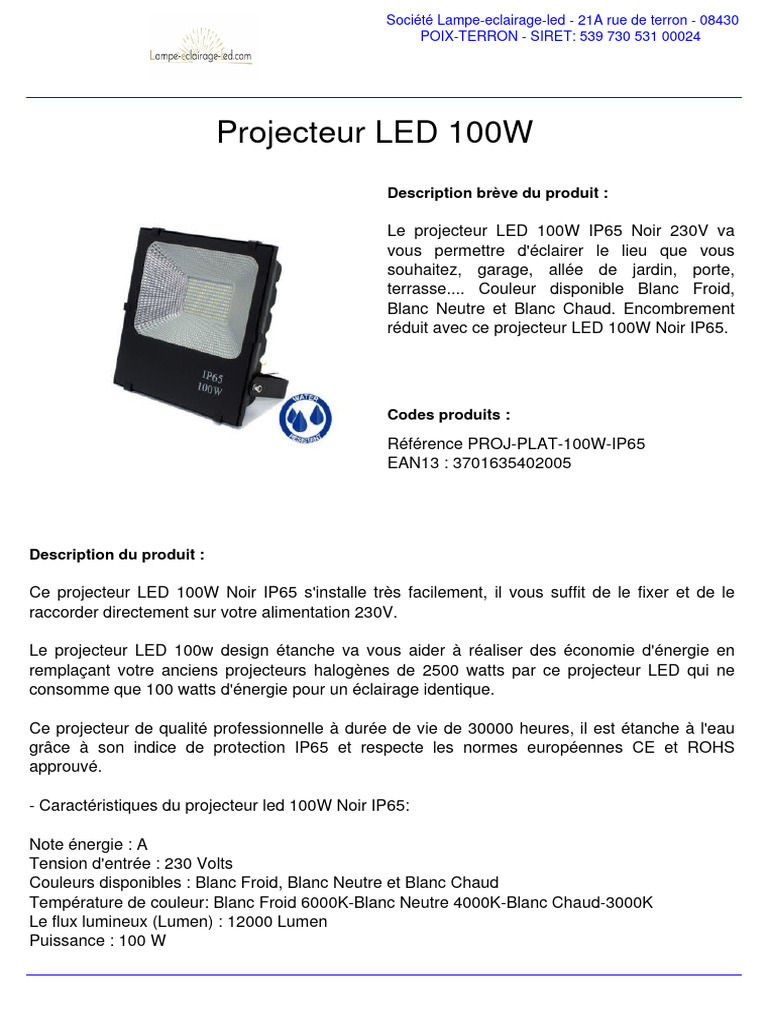 G-TECH Projecteur LED avec détecteur de mouvement, 50W, 120°, IP65 - blanc  froid (6000K)