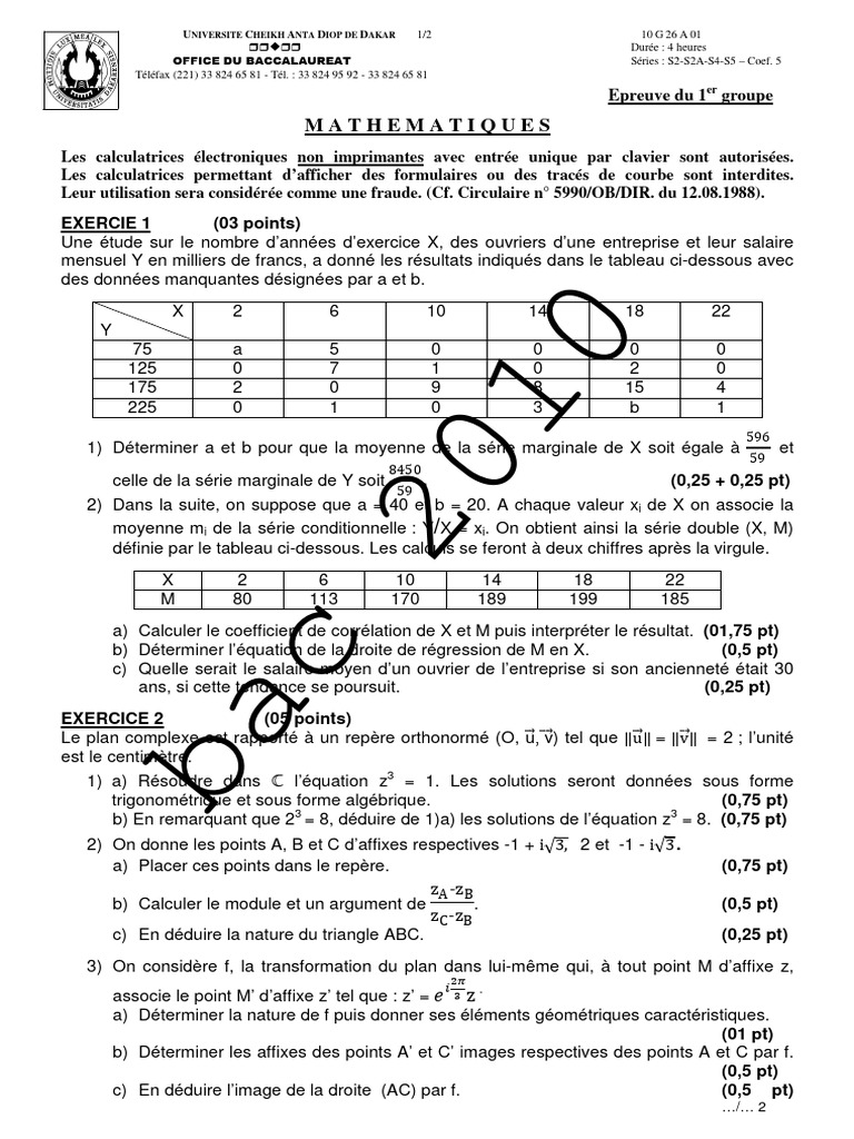 Corrigé Bac Maths 2010 Sénégal | PDF | Nombre complexe | Mathématiques