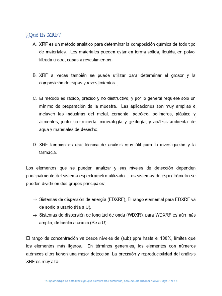 Análisis XRF: Método y Aplicaciones | PDF | Rayo X | Electrón