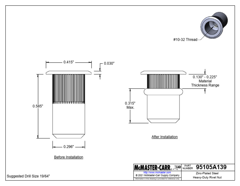 95105A139 Steel HeavyDuty Rivet Nut PDF