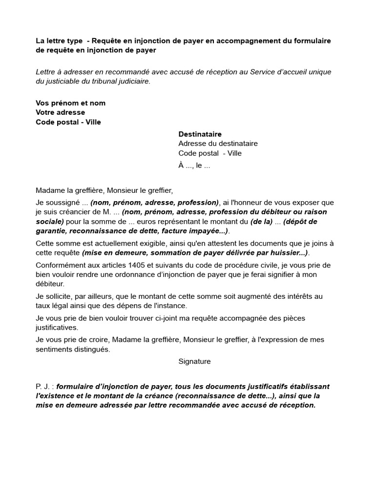 Modèle de requête en injonction de payer | PDF | Politique | Sciences ...