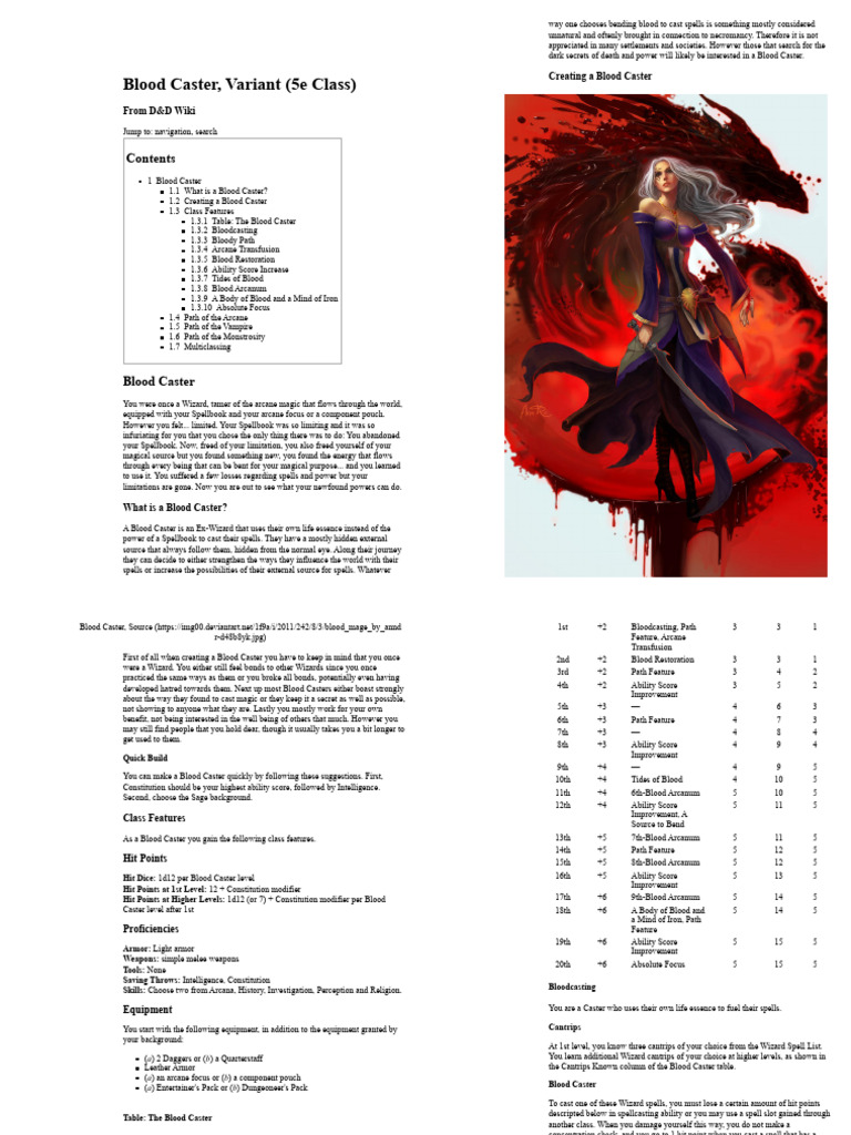 Blood Caster Class Variant for D&D 5e | PDF | D20 System | Gary Gygax Games