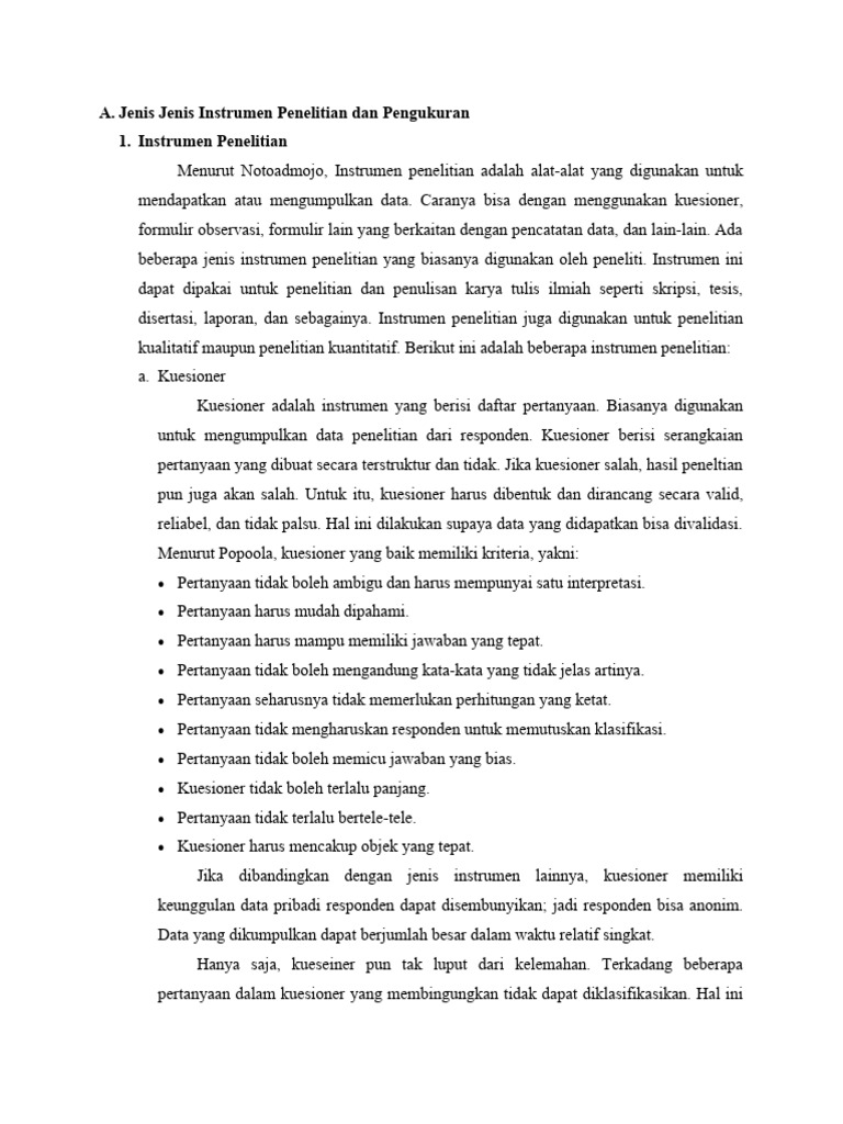 Jenis Jenis Instrumen Penelitian Dan Pengukuran Dan Teknik Pengumpulan ...
