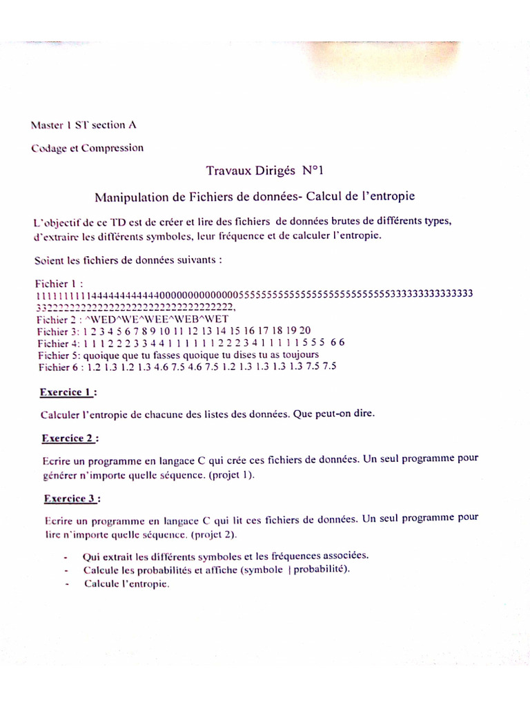 TD1 Et TD2 Codage Et Compression | PDF