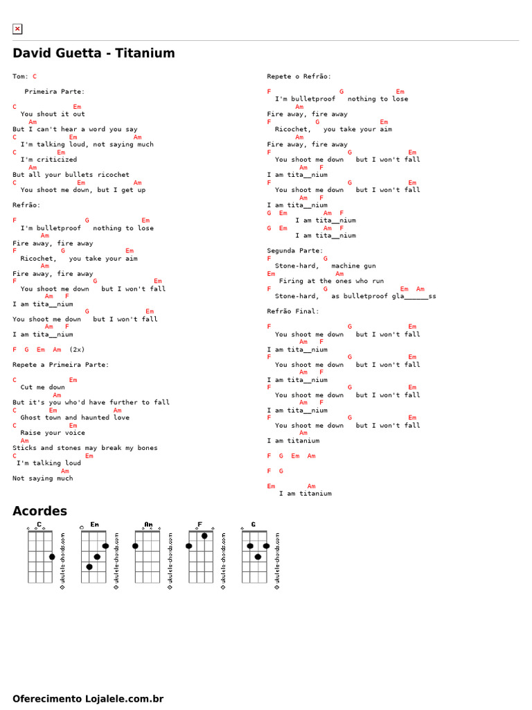 David Guetta Titanium (Uke Cifras) PDF