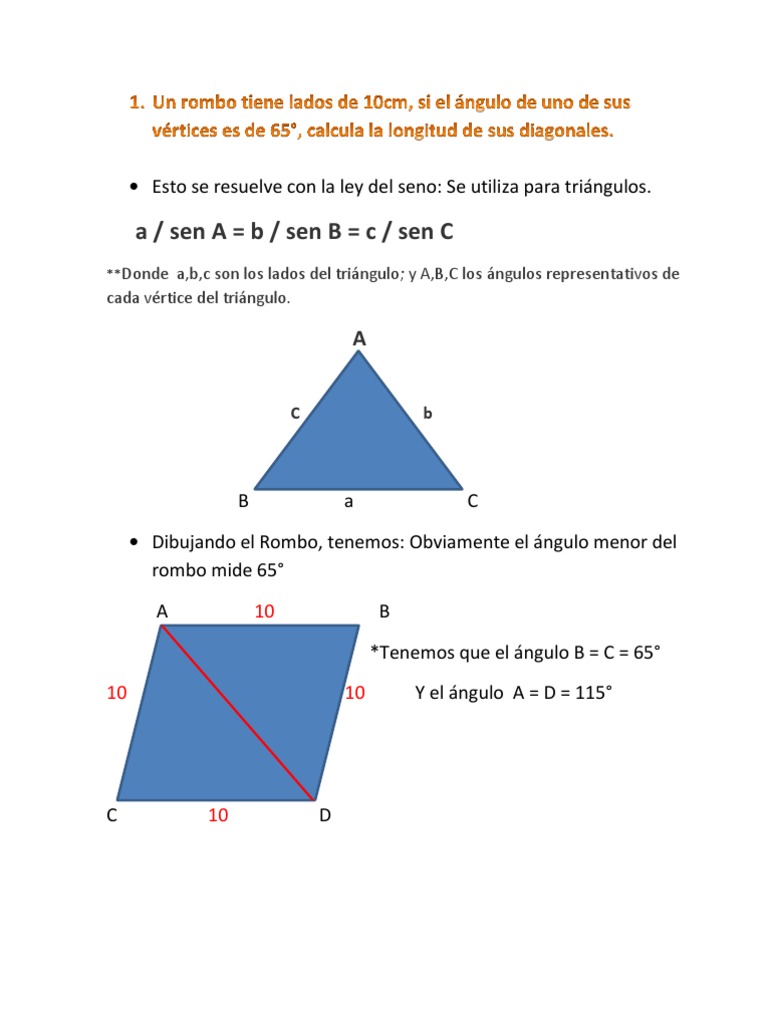 Diagonales y ángulos en un rombo | PDF | Métodos y materiales de ...