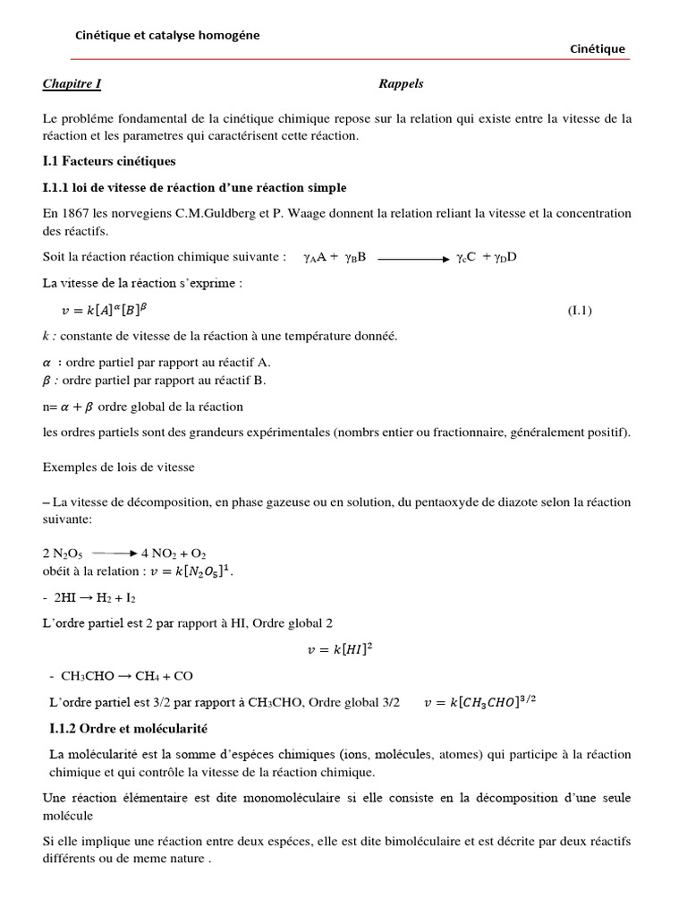 Cinétique et Catalyse Homogène en Chimie | PDF | Cinétique chimique ...
