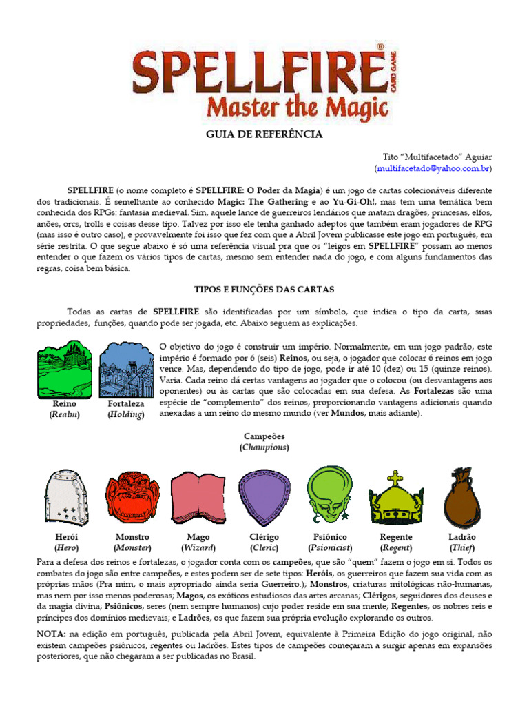 Guia de Cartas do Jogo Spellfire | PDF | Jogos de RPG