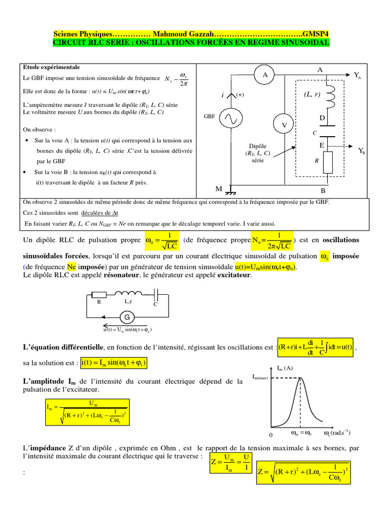 Circuit RLC Série : Oscillations Forcées | PDF | Tension électrique ...