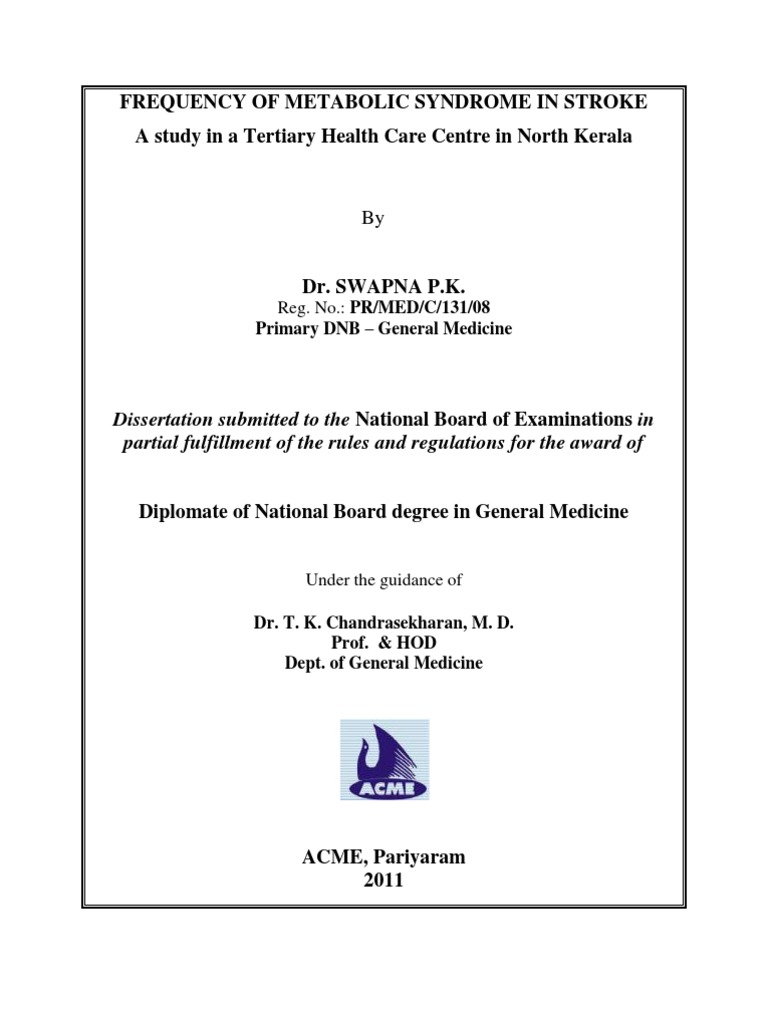 Frequency of Metabolic Syndrome in Stroke | PDF | Doctor Of Medicine ...