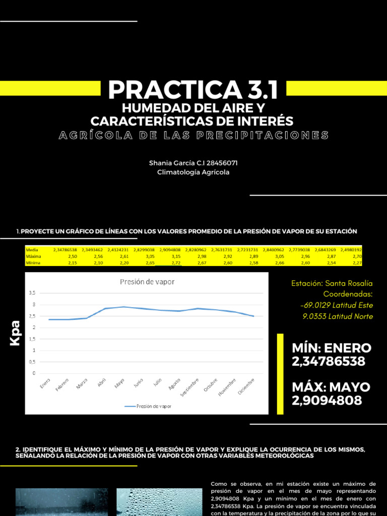 Climatología Agrícola Práctica 3.1 Shania García PDF Vapor de agua Lluvia