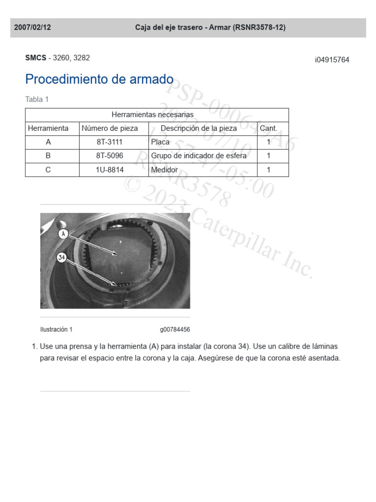 Procedimiento De Armado De Caja De Eje Pdf Tornillo Engranaje