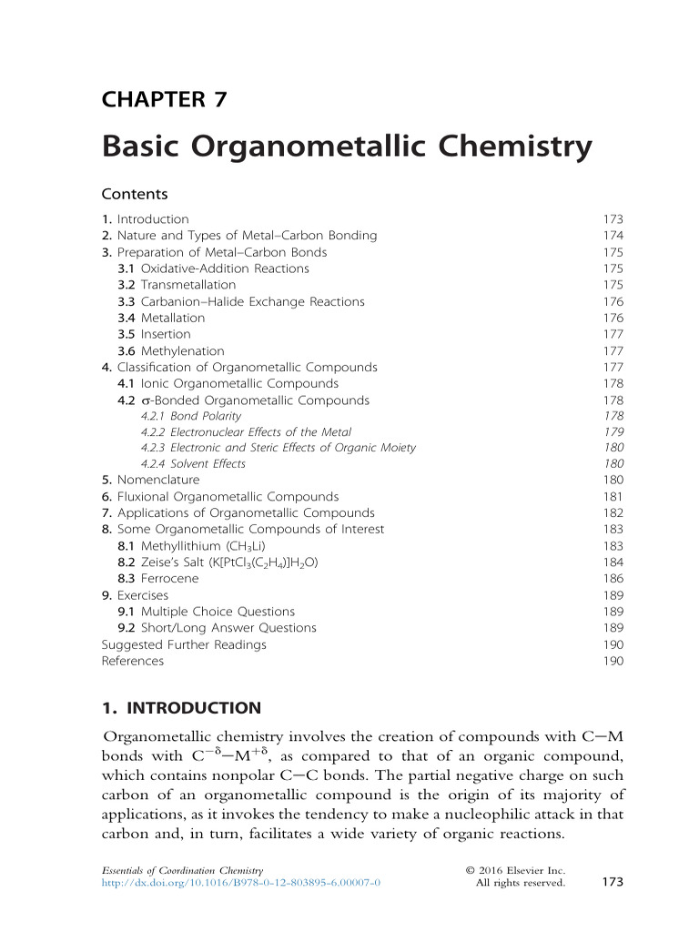 Basic Organometallic Chemistry PDF Organometallic Chemistry