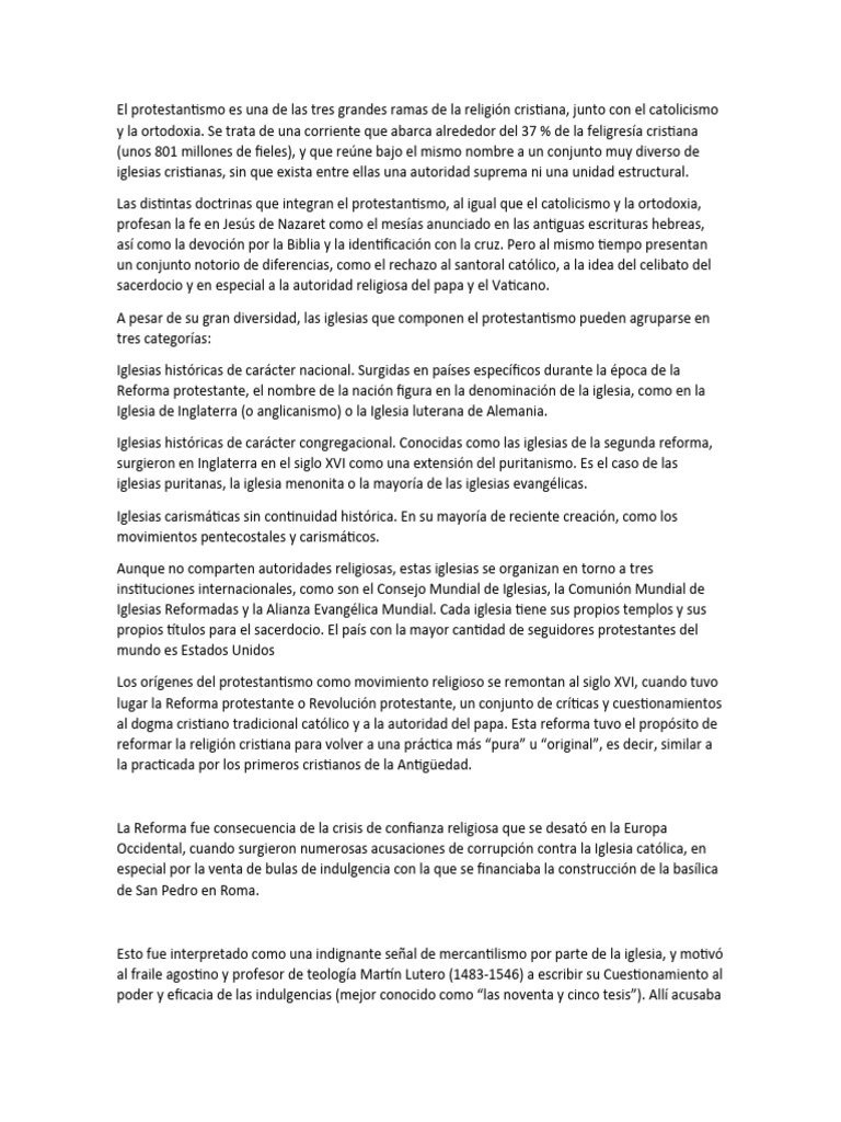 Ramas del Protestantismo | PDF | protestantismo | Iglesia Católica