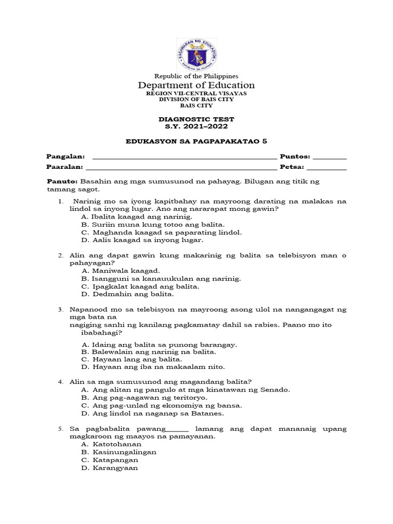 Diagnostic Test Esp 5 | PDF