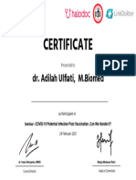 Sertifikat Webinar Halodoc COVID-19 Potential Infection Post Vaccination, Can We Handle It - Dr. Adilah Ulfiati, M.Biomed