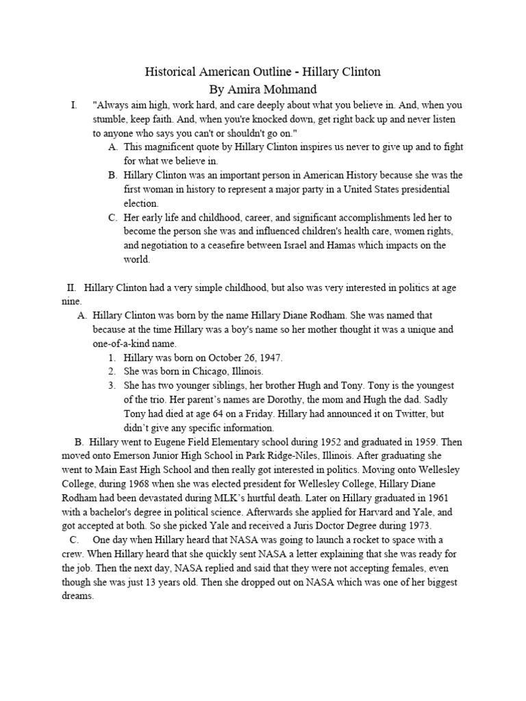 Hillary Clinton Outline | PDF | Hillary Clinton | American Government