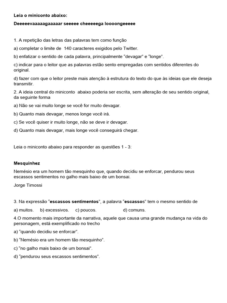 Significado de Mesquinhez em Miniconto | PDF | Carreira e Crescimento ...
