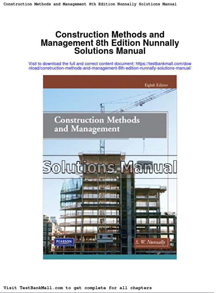 Construction Methods and Management 8th Edition Nunnally Solutions