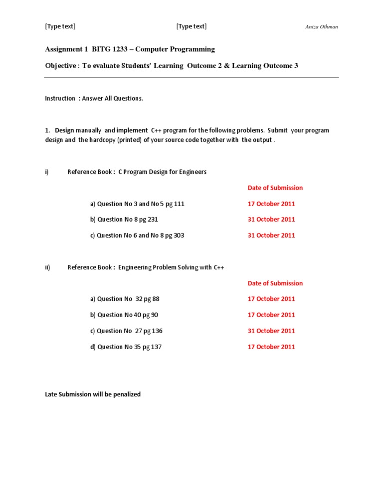 C++ Programming Assignment Guide | PDF | Computers | Technology ...
