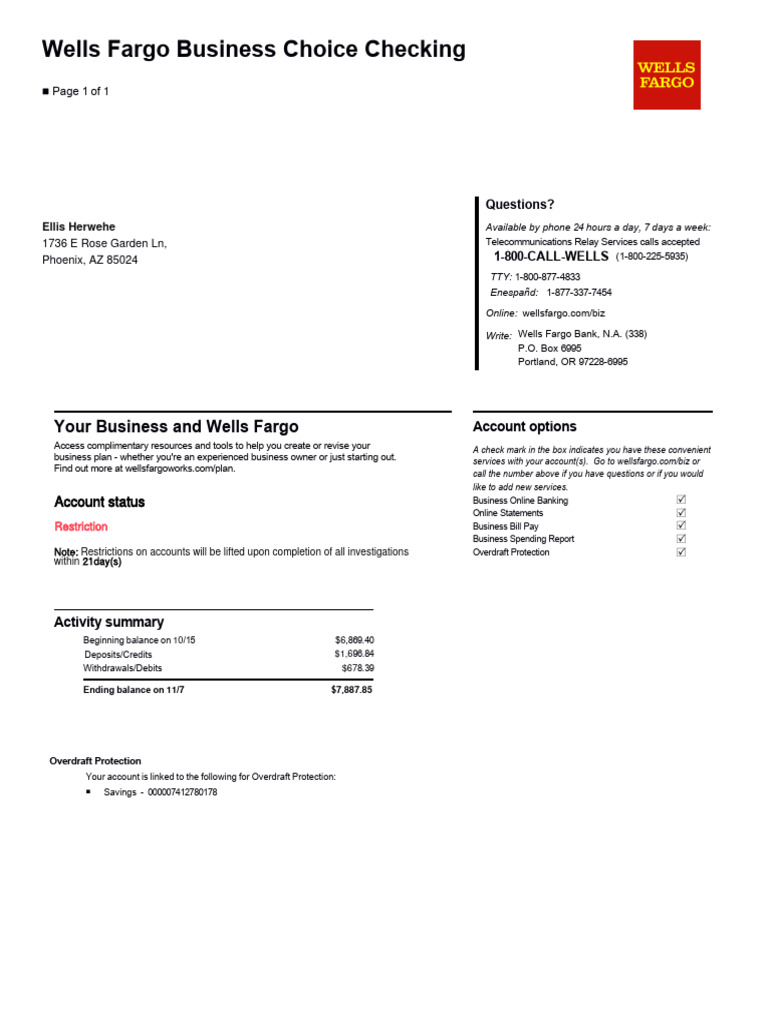 Ellis Business Bank Statement Wells Fargo - 082659 PM - 2b8dd5 2 102624 ...