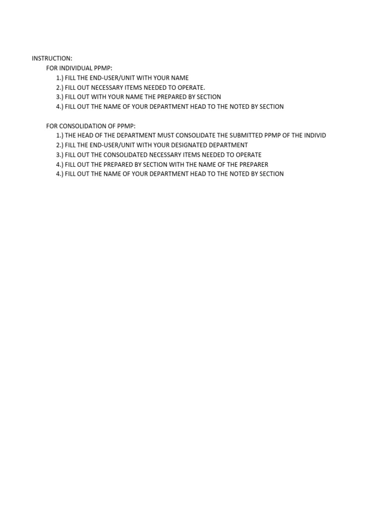 Sample PPMP With Instruction Sample | PDF | Stationery