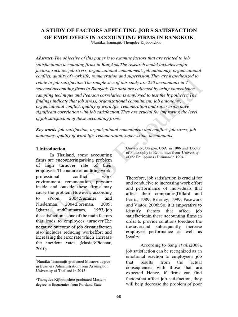 A Study of Factors Affecting Job's Satisfaction Bankok | PDF | Job ...