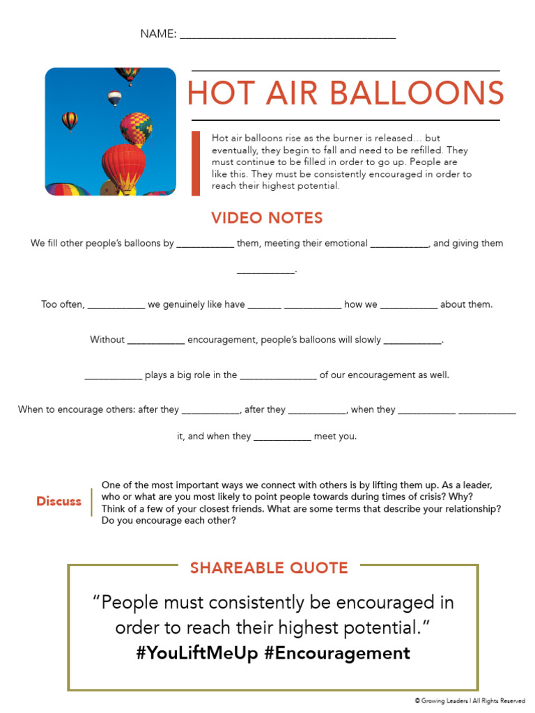 Worksheet (Hot Air Balloons) PDF Psychology Psychological Concepts