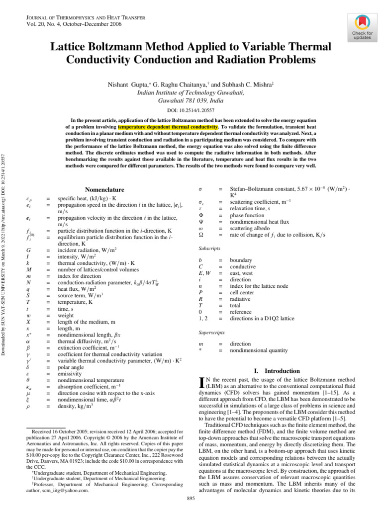 Lbm lattice boltzmann method applied to variable thermal conductivity