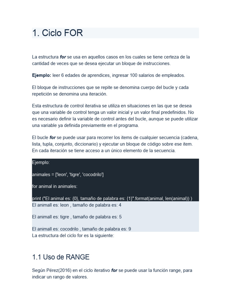 Estructura del Ciclo FOR en Python | PDF | Python (lenguaje de ...