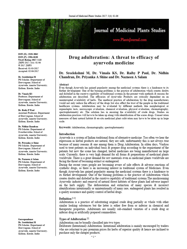 Drug adulteration a threat to efficacy o pdf ayurveda turmeric