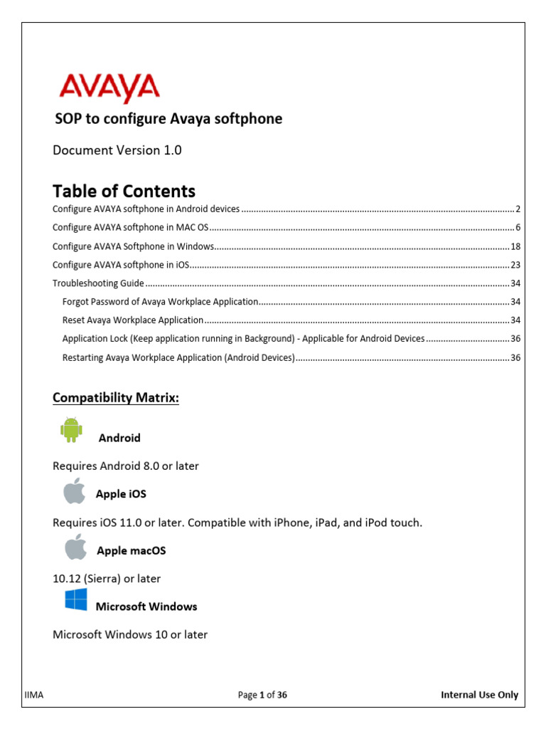 SOP of Avaya Workplace Application | PDF | Ios | Android (Operating System)
