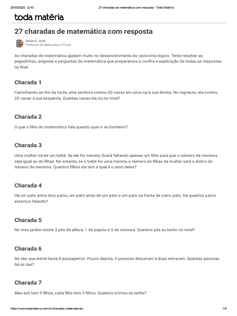27 Charadas de Matemática Com Resposta - Toda Matéria | PDF | Lógica ...