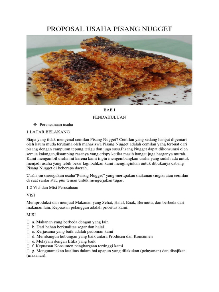 Proposal Usaha Pisang Nugget Pdf