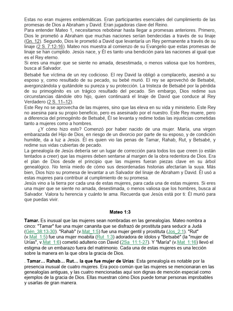 Las Mujeres En La Genealogía De Jesús Según Mateo Pdf David Jesús