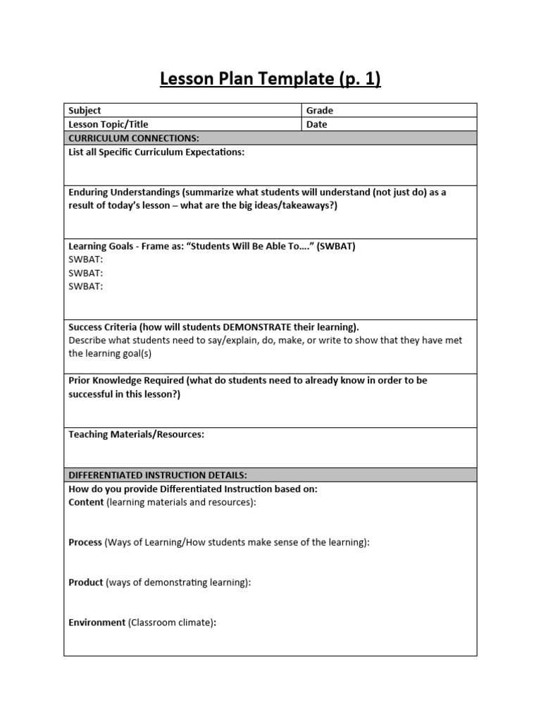 Comprehensive Lesson Plan Template | PDF | Differentiated Instruction ...